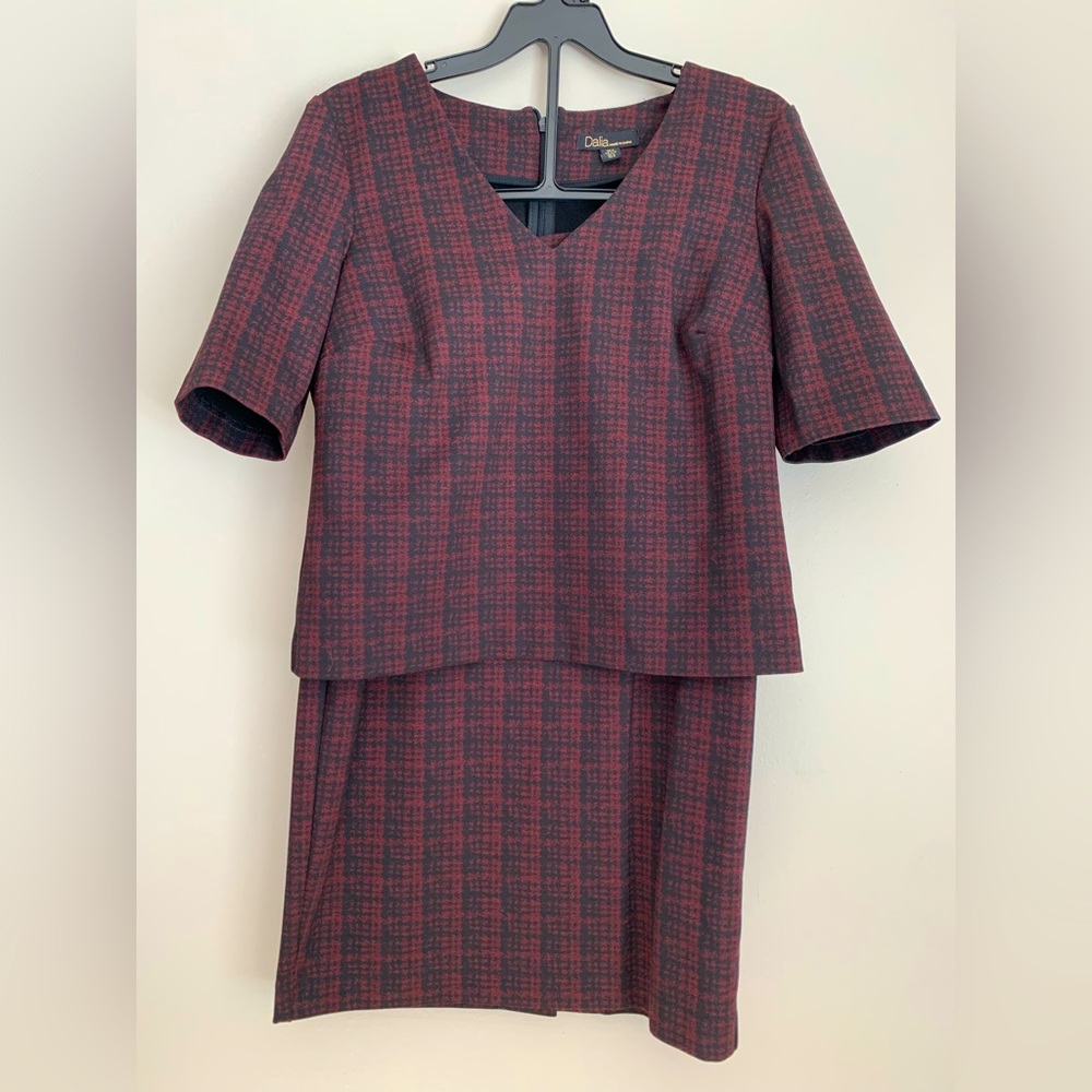 Red and Black Skirt Suit Set